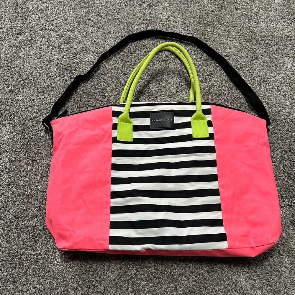 Victoria's Secret Pink and Black Tote Bag with Color Blocking and Roomy Design